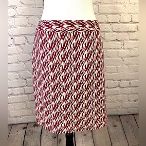 Worthington Red & Pink Mid Knee Length Skirt Modern Geometric size 12 EUC